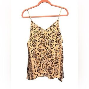 NWT Chaser Cream and Brown Silk Camisole Top with Intricate Pattern